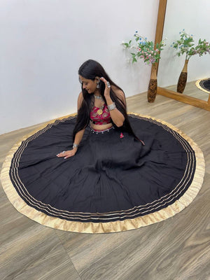 Black Navratri 2025 Roman Silk Lehenga Choli With Mirror Work - LAASYNA
