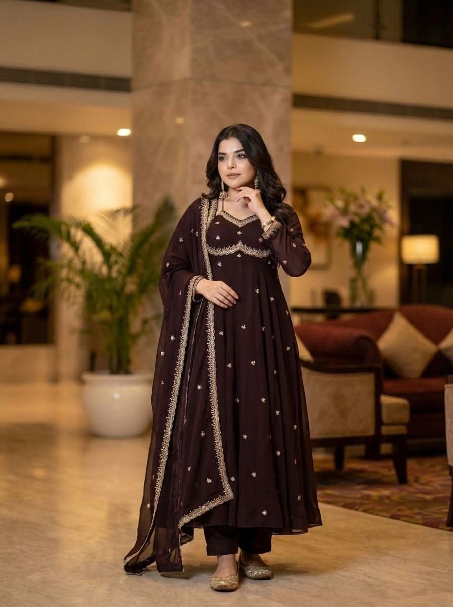 Designer Fox Georgette Umbrella Gown Set With 3MM Rembo Sequence & Dupatta - LAASYNA