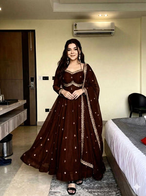 Designer Fox Georgette Umbrella Gown Set With 3MM Rembo Sequence & Dupatta - LAASYNA