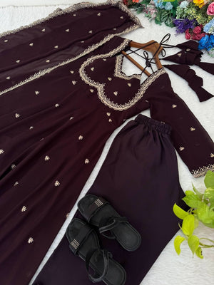 Designer Fox Georgette Umbrella Gown Set With 3MM Rembo Sequence & Dupatta - LAASYNA