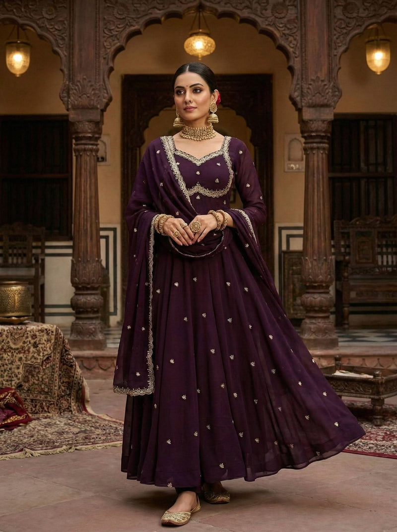 Designer Fox Georgette Umbrella Gown Set With 3MM Rembo Sequence & Dupatta - LAASYNA
