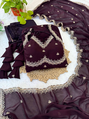 Designer Fox Georgette Umbrella Gown Set With 3MM Rembo Sequence & Dupatta - LAASYNA