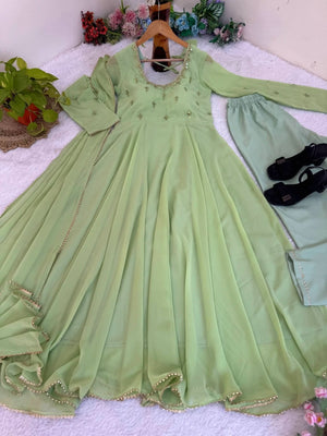 Designer Georgette Hand Mirror Work Gown Set With Dupatta - LAASYNA