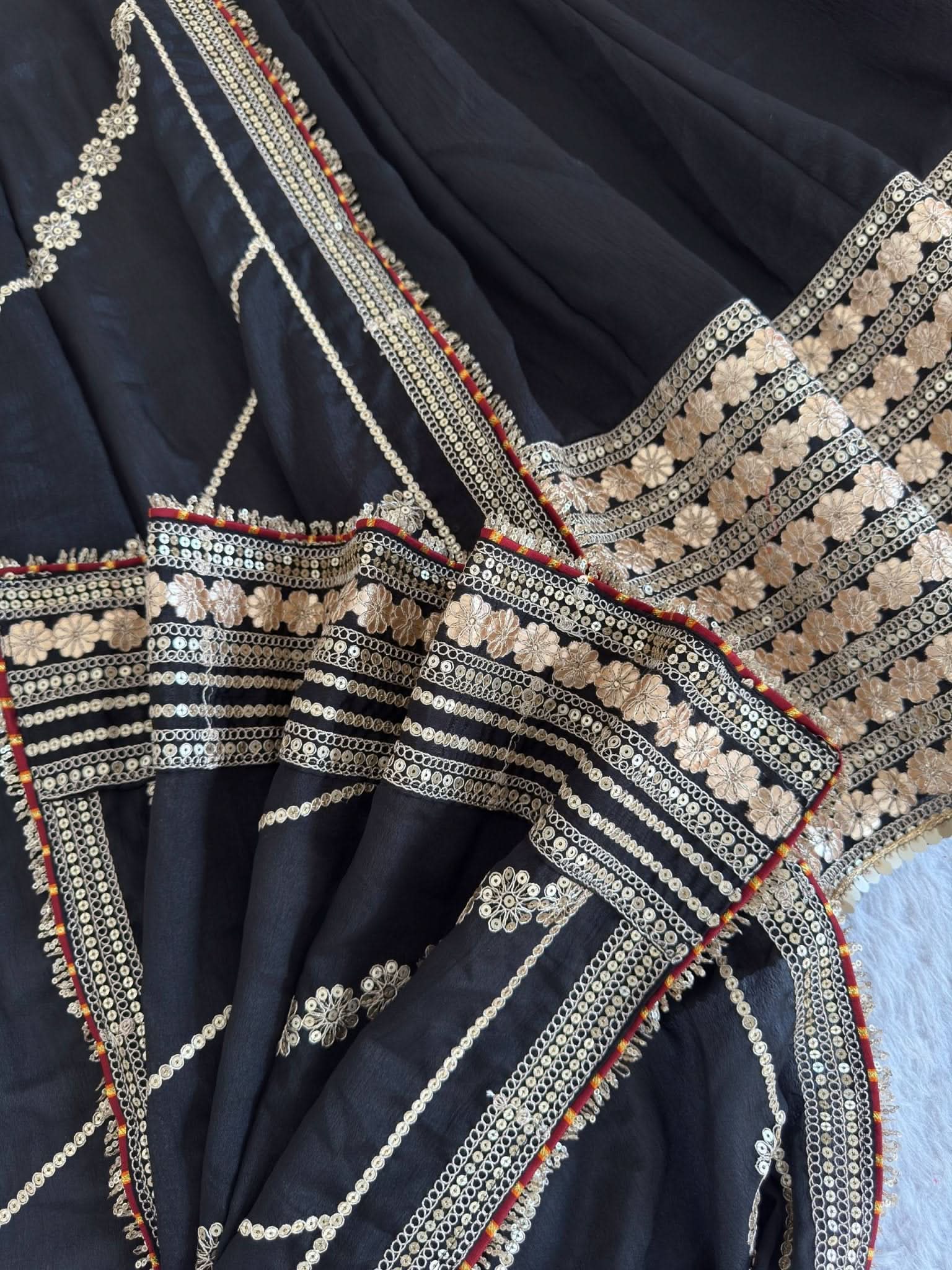 DN - 569 Black Chinon Silk Anarkali Gown Set With Dupatta & Pant – Heavy Embroidery Work - LAASYNA