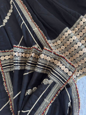 DN - 569 Black Chinon Silk Anarkali Gown Set With Dupatta & Pant – Heavy Embroidery Work - LAASYNA