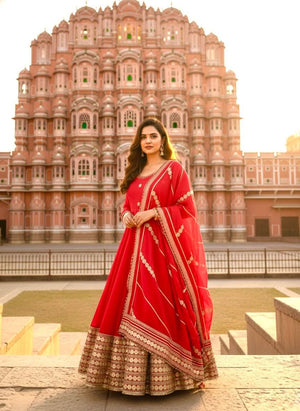 ed Pari Chinon Silk Anarkali Gown Set With Dupatta - LAASYNA