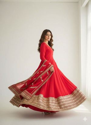 ed Pari Chinon Silk Anarkali Gown Set With Dupatta - LAASYNA