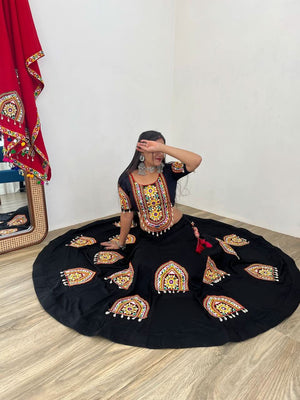 Navratri 2024 Pure Cotton Gamthi Patch Work Chaniya Choli Set With Mirror Work Dupatta - LAASYNA