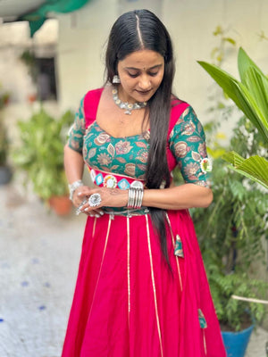 Pink Navratri 2025 Roman Silk Lehenga Choli With Mirror Work - LAASYNA