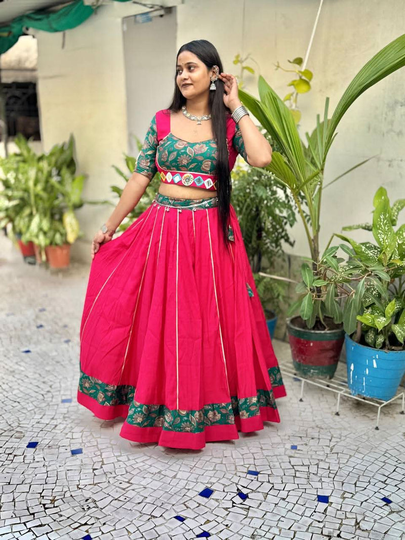Pink Navratri 2025 Roman Silk Lehenga Choli With Mirror Work - LAASYNA