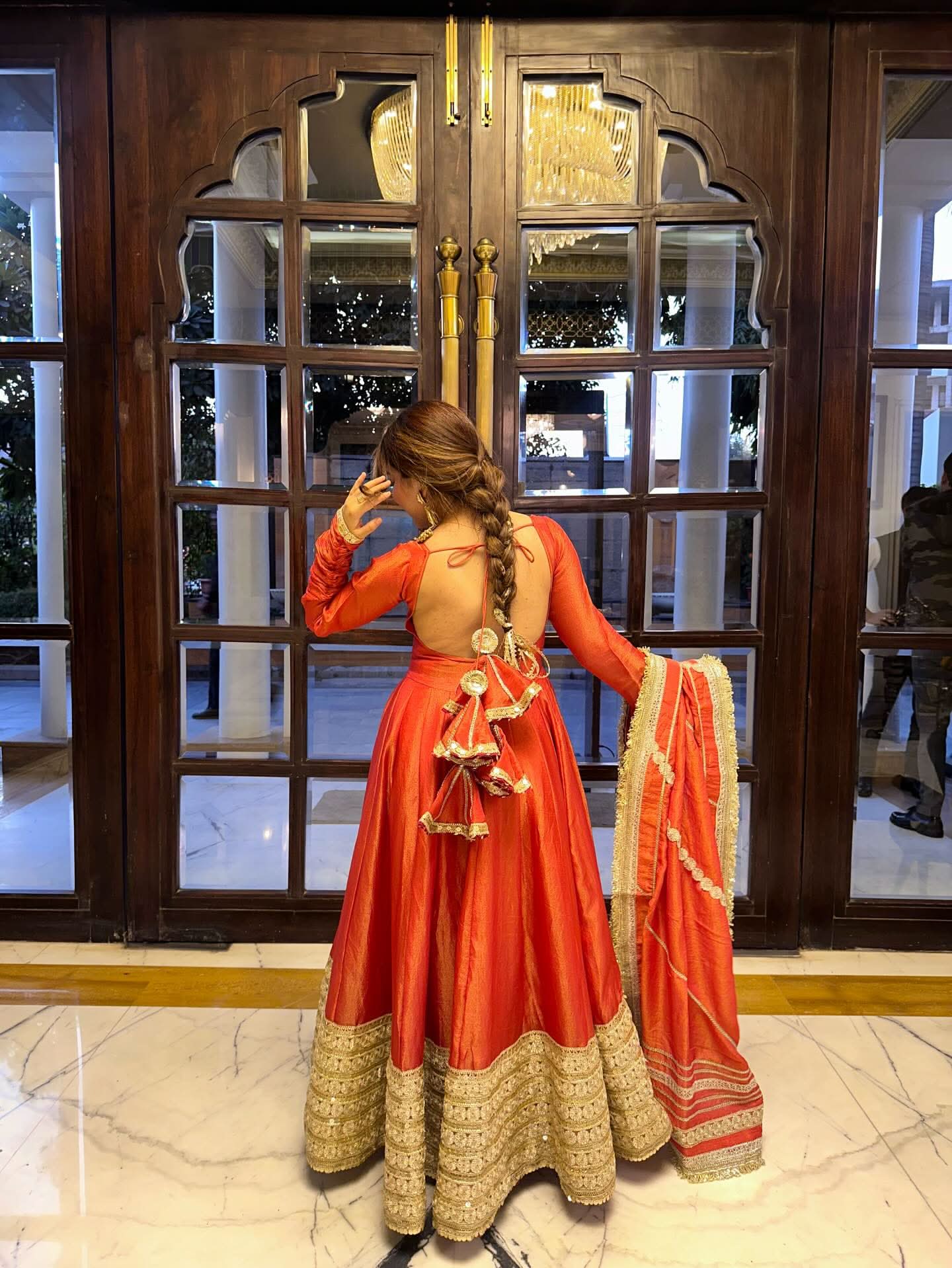 Rust Colour Chinon Silk Anarkali Gown Set With Dupatta – Heavy Embroidery Party Wear - LAASYNA