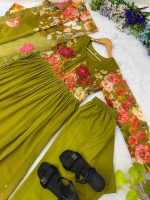 Designer Fox Georgette Handwork Neck Gown Set With Taby Silk Digital Print Dupatta - LAASYNA