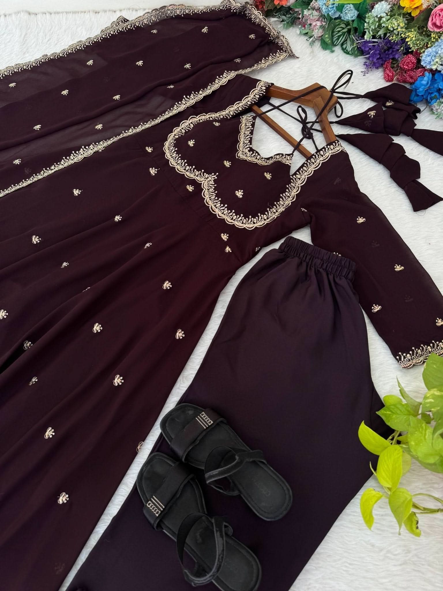 Designer Fox Georgette Umbrella Gown Set With 3MM Rembo Sequence & Dupatta - LAASYNA