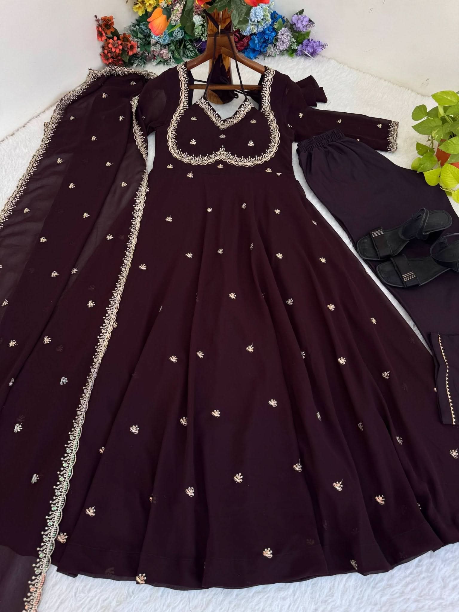 Designer Fox Georgette Umbrella Gown Set With 3MM Rembo Sequence & Dupatta - LAASYNA