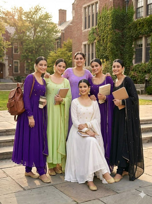 Designer Georgette Hand Mirror Work Gown Set With Dupatta - LAASYNA