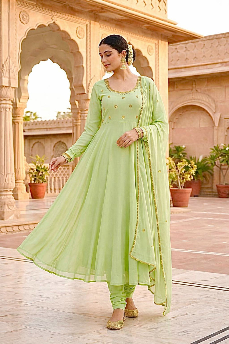 Designer Georgette Hand Mirror Work Gown Set With Dupatta - LAASYNA