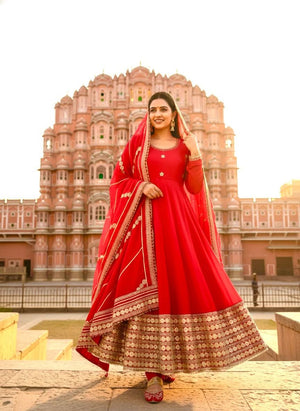 ed Pari Chinon Silk Anarkali Gown Set With Dupatta - LAASYNA