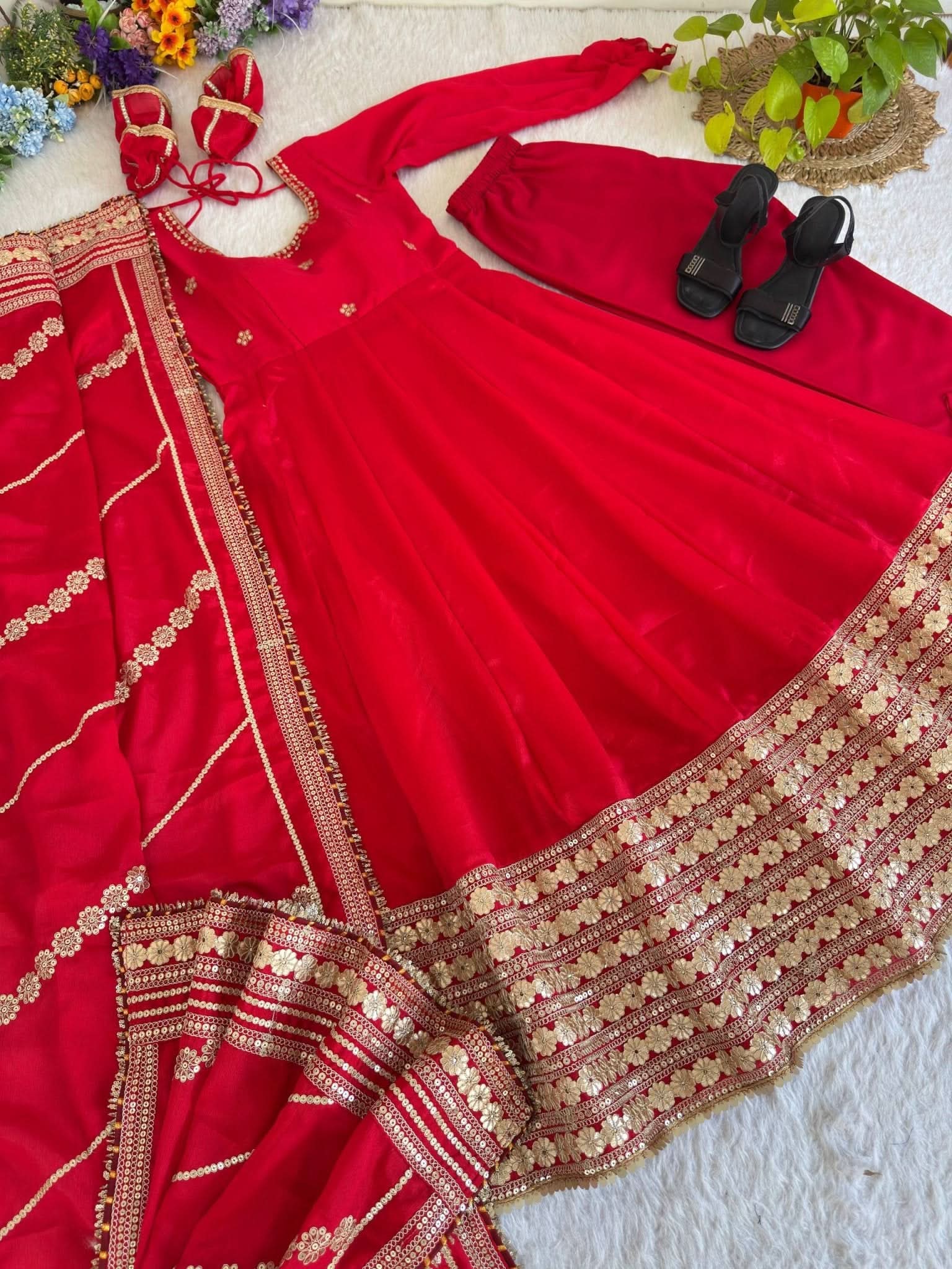 ed Pari Chinon Silk Anarkali Gown Set With Dupatta - LAASYNA