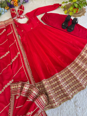 ed Pari Chinon Silk Anarkali Gown Set With Dupatta - LAASYNA