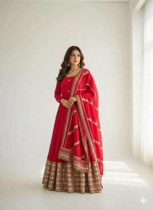 ed Pari Chinon Silk Anarkali Gown Set With Dupatta - LAASYNA