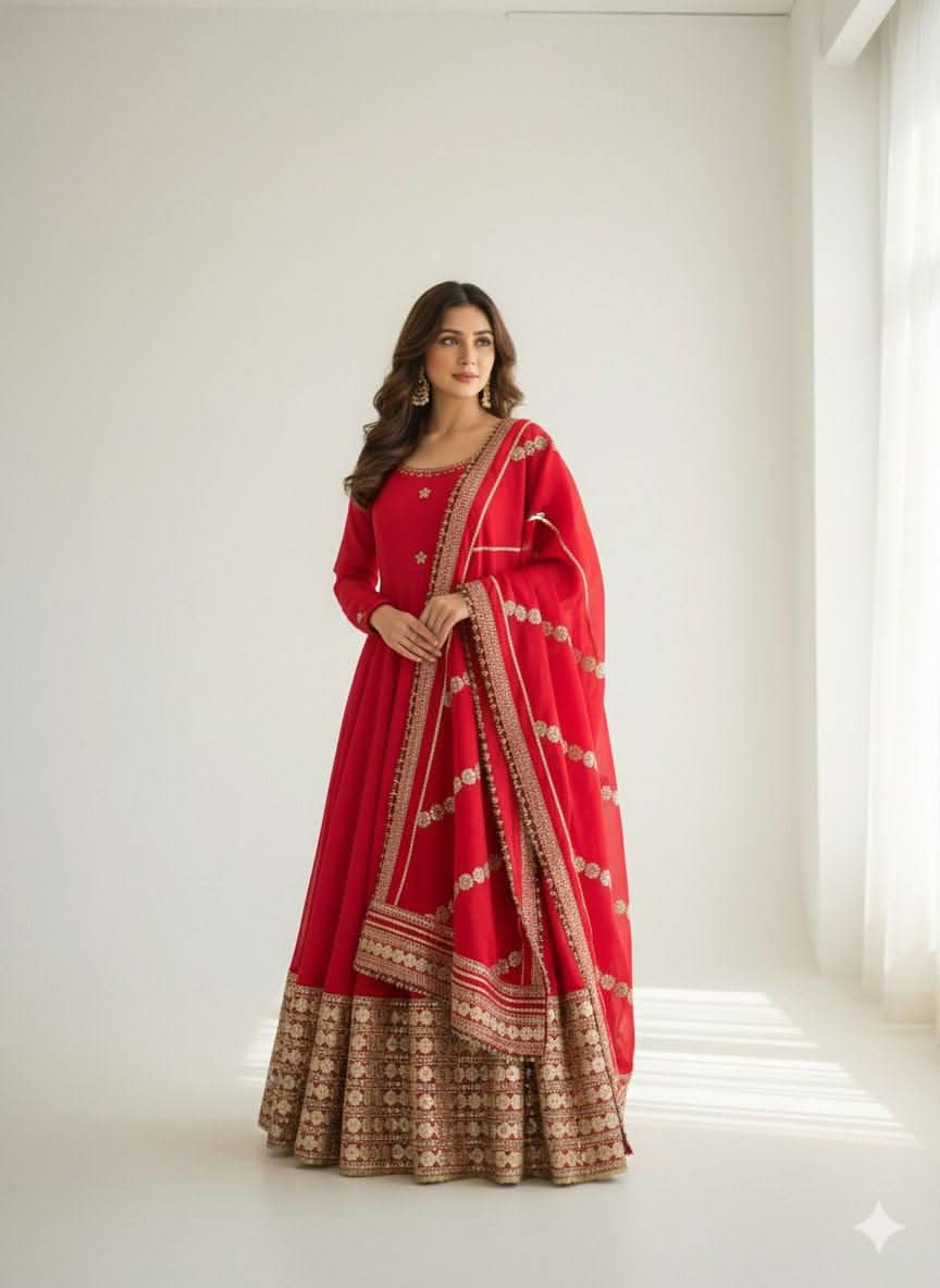 ed Pari Chinon Silk Anarkali Gown Set With Dupatta - LAASYNA