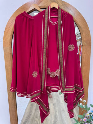 Faux Georgette Kurti Palazzo Set With Dupatta – Gotta Patti Cutwork Design - LAASYNA
