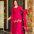 Faux Georgette Kurti Palazzo Set With Dupatta – Gotta Patti Cutwork Design - LAASYNA