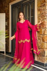 Faux Georgette Kurti Palazzo Set With Dupatta – Gotta Patti Cutwork Design - LAASYNA
