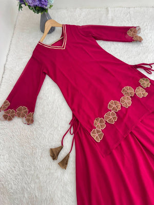Faux Georgette Kurti Palazzo Set With Dupatta – Gotta Patti Cutwork Design - LAASYNA