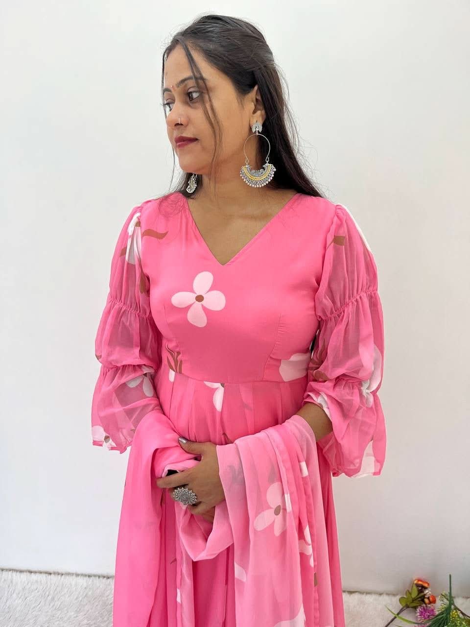 Fox Georgette Special Party Wear Wedding Gown Set With Dupatta & Bottom – 14 Kali, 4.5 Meter Flair - LAASYNA