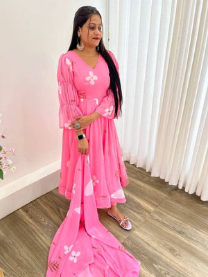 Fox Georgette Special Party Wear Wedding Gown Set With Dupatta & Bottom – 14 Kali, 4.5 Meter Flair - LAASYNA