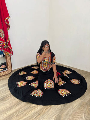 Navratri 2024 Pure Cotton Gamthi Patch Work Chaniya Choli Set With Mirror Work Dupatta - LAASYNA