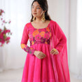 Organza Taby Silk 14 Kali Digital Print Gown Set With Dupatta & Pant - LAASYNA