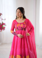 Organza Taby Silk 14 Kali Digital Print Gown Set With Dupatta & Pant - LAASYNA