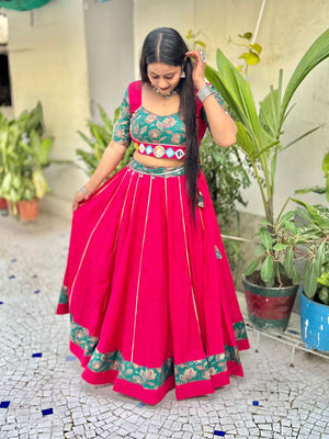 Pink Navratri 2025 Roman Silk Lehenga Choli With Mirror Work - LAASYNA