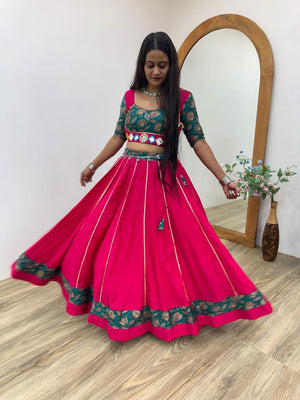 Pink Navratri 2025 Roman Silk Lehenga Choli With Mirror Work - LAASYNA