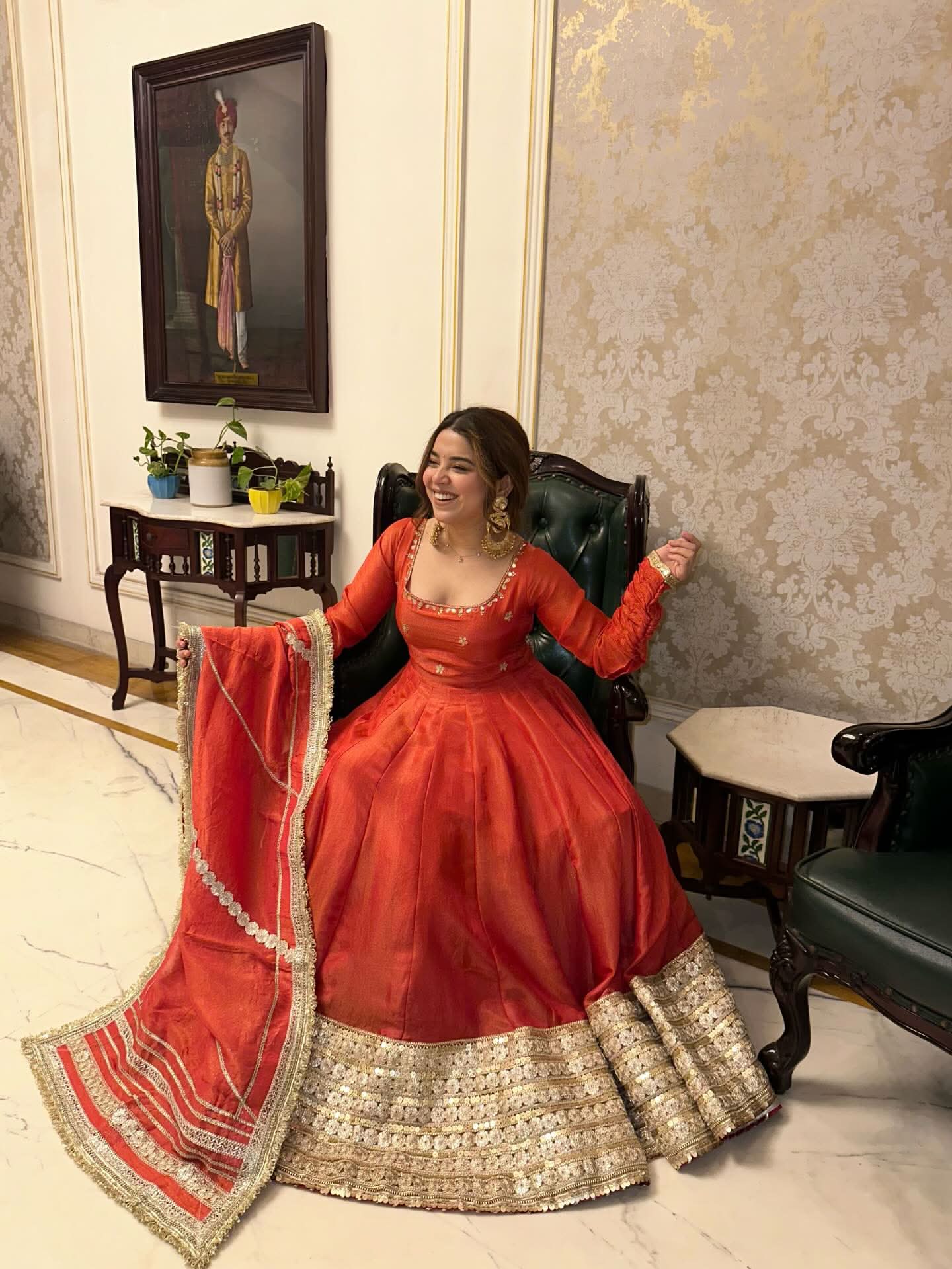Rust Colour Chinon Silk Anarkali Gown Set With Dupatta – Heavy Embroidery Party Wear - LAASYNA