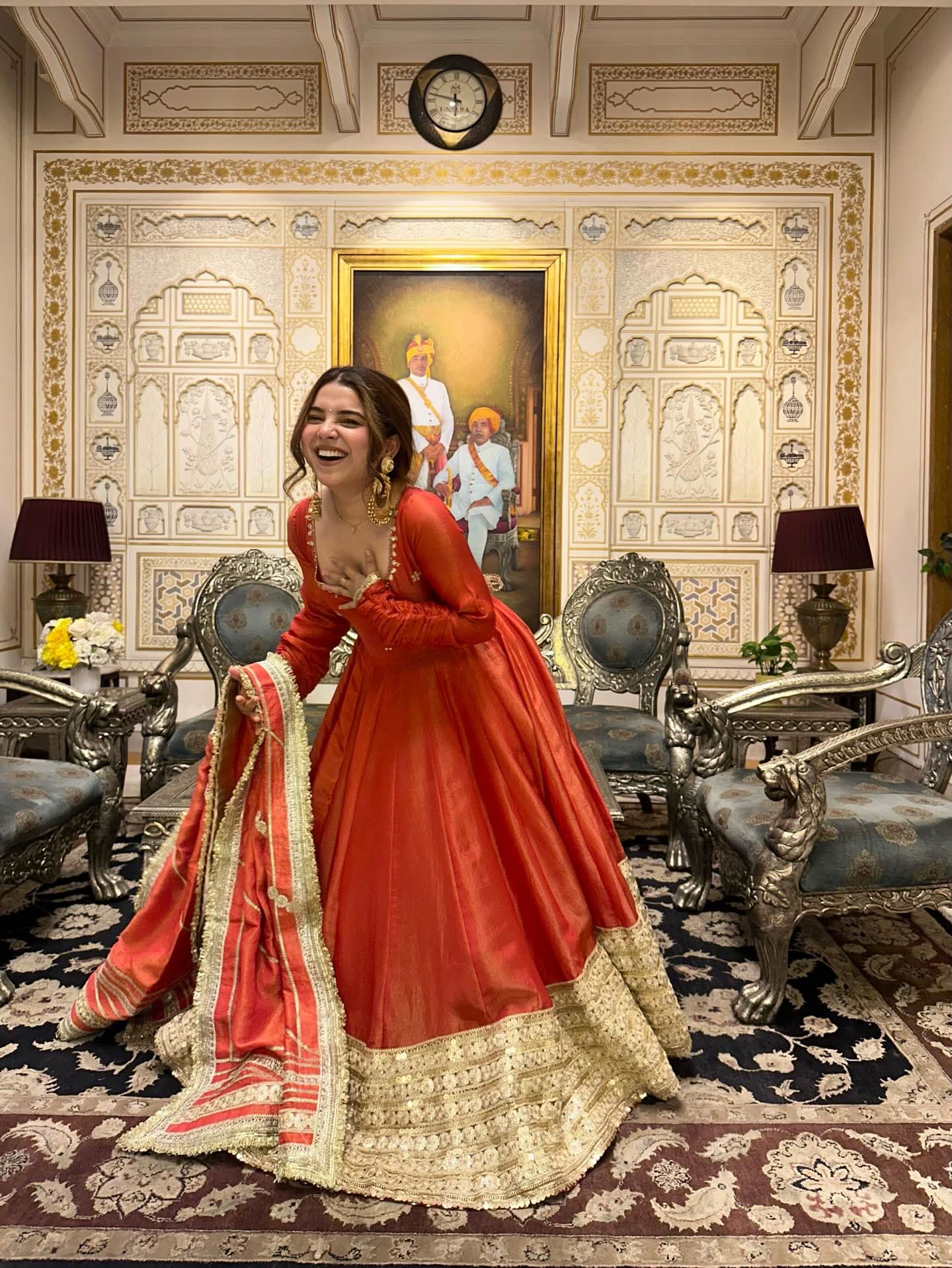 Rust Colour Chinon Silk Anarkali Gown Set With Dupatta – Heavy Embroidery Party Wear - LAASYNA