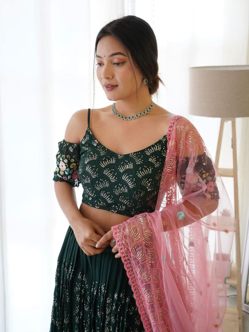 Sequins Embroidered Fox Georgette Lehenga Choli With Net Dupatta - LAASYNA