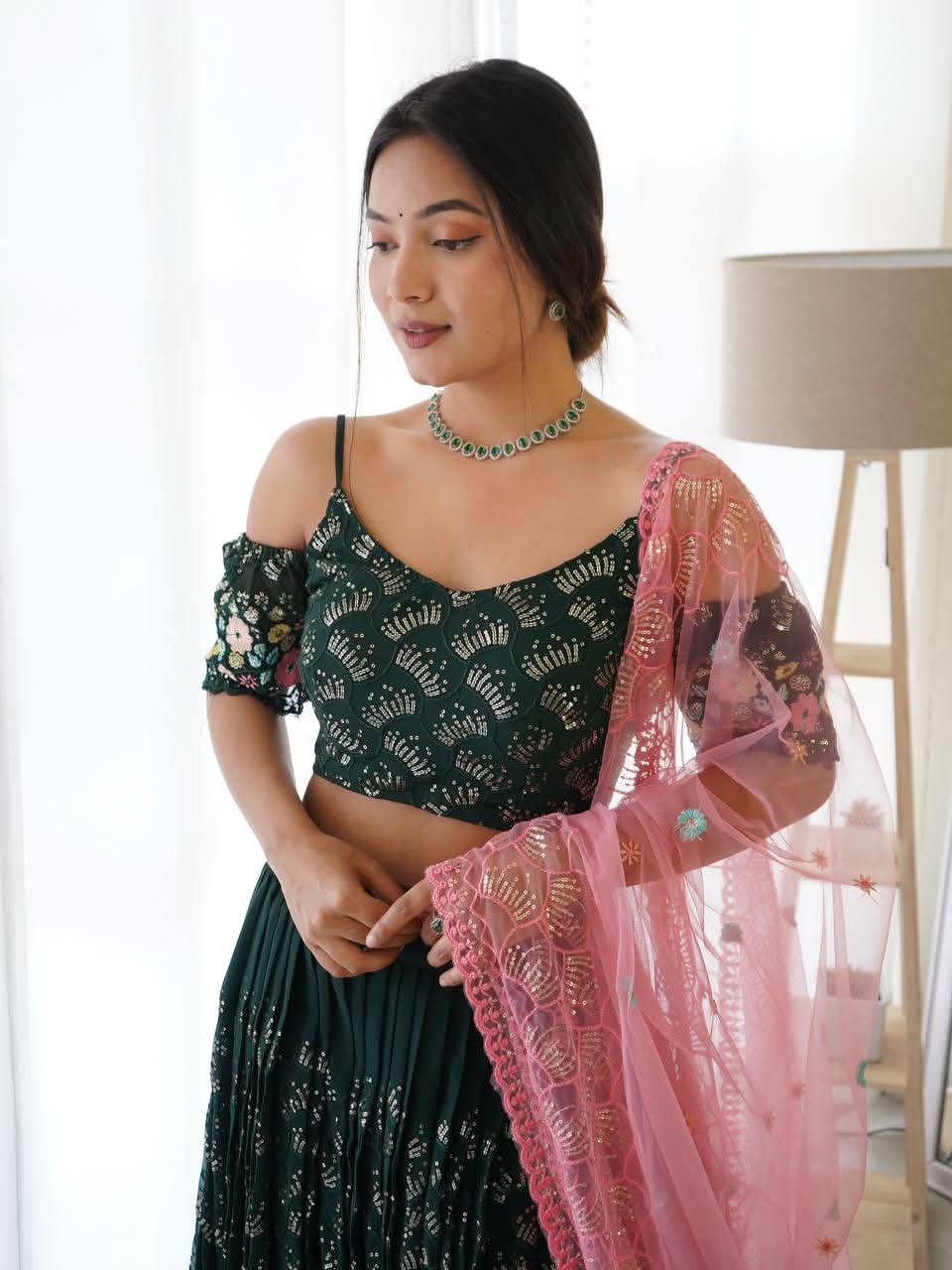 Sequins Embroidered Fox Georgette Lehenga Choli With Net Dupatta - LAASYNA