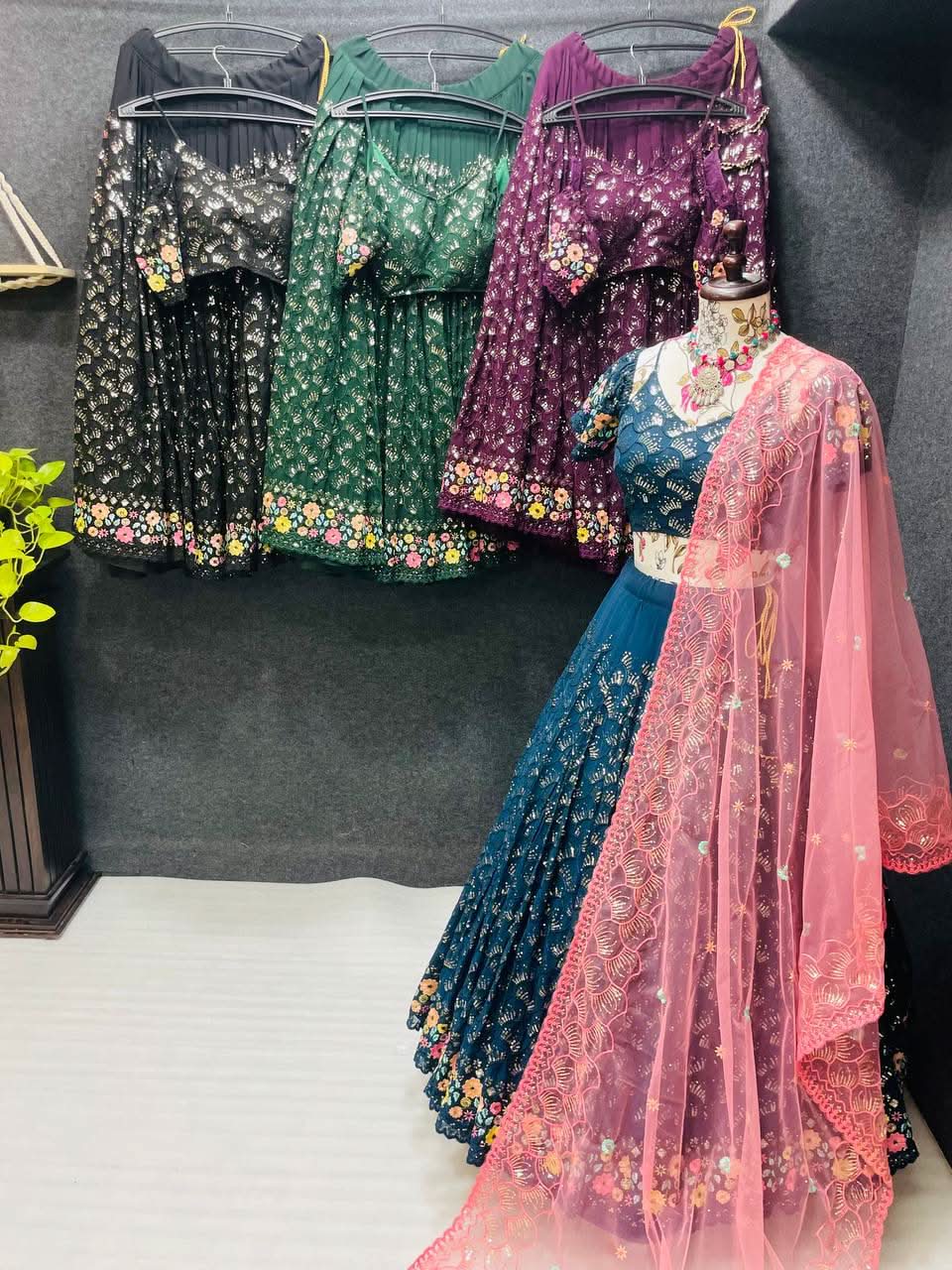 Sequins Embroidered Fox Georgette Lehenga Choli With Net Dupatta - LAASYNA