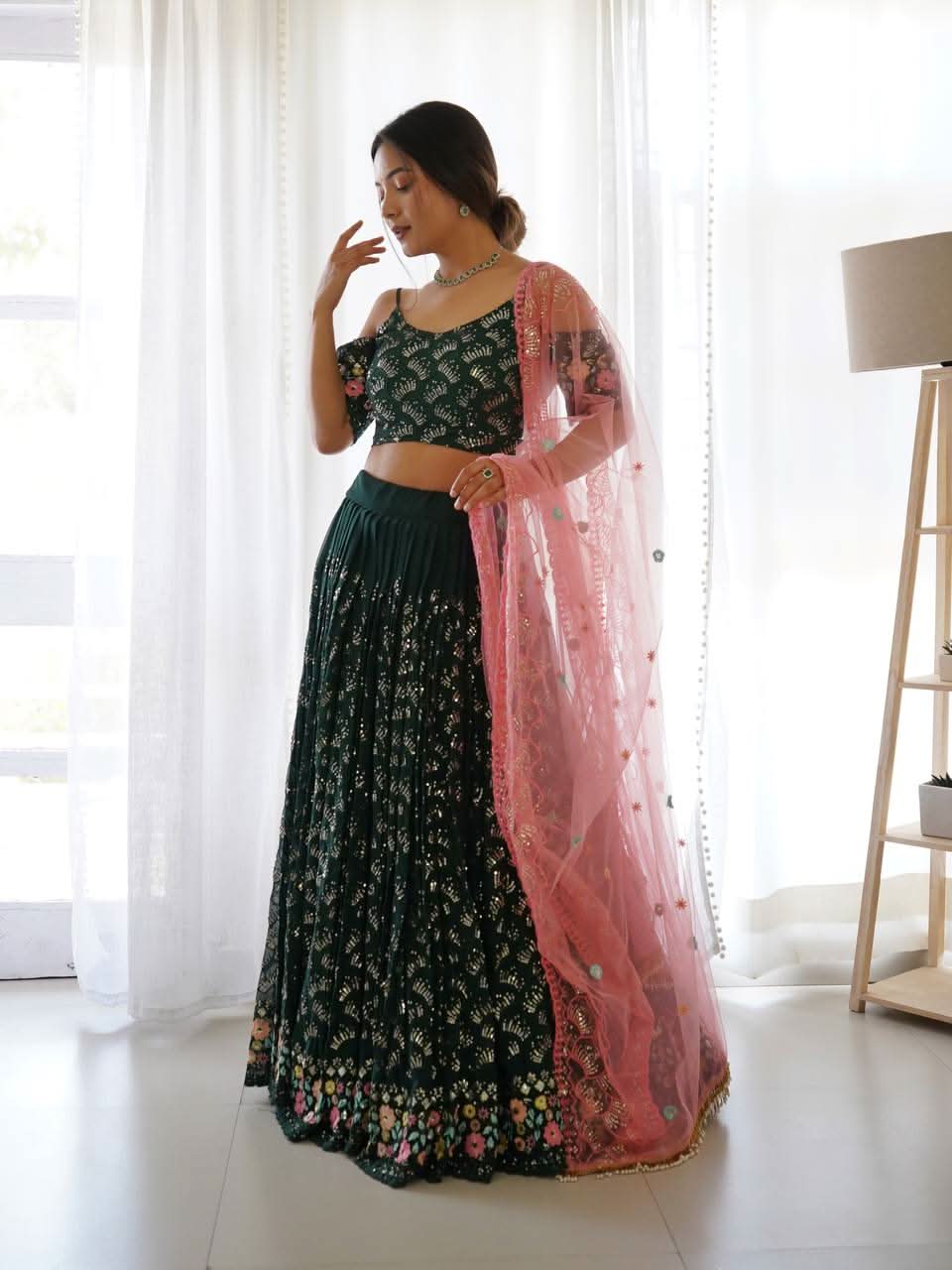 Sequins Embroidered Fox Georgette Lehenga Choli With Net Dupatta - LAASYNA