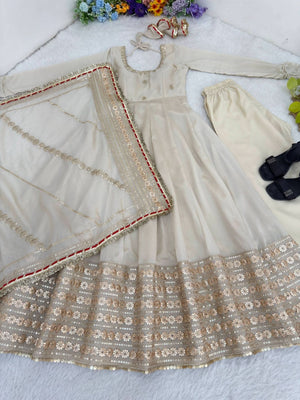 Tusar Chinon Silk Anarkali Gown Set With Dupatta – Heavy Embroidery Party Wear - LAASYNA