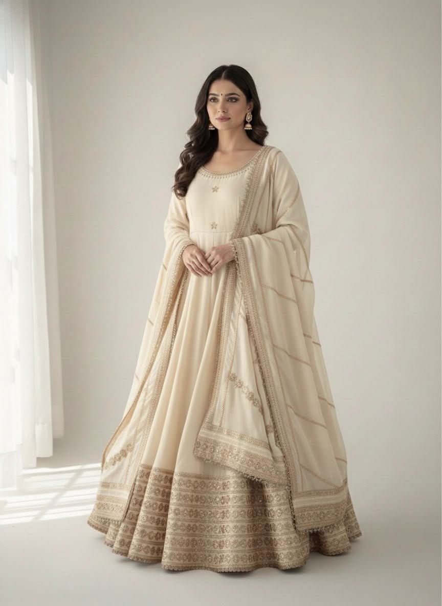 Tusar Chinon Silk Anarkali Gown Set With Dupatta – Heavy Embroidery Party Wear - LAASYNA