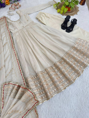 Tusar Chinon Silk Anarkali Gown Set With Dupatta – Heavy Embroidery Party Wear - LAASYNA