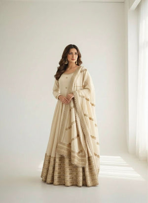Tusar Chinon Silk Anarkali Gown Set With Dupatta – Heavy Embroidery Party Wear - LAASYNA